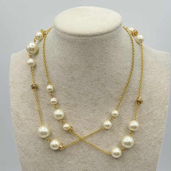 J Crew Faux Pearl Crystal Station Necklace NWOT! - Picture 2 of 8